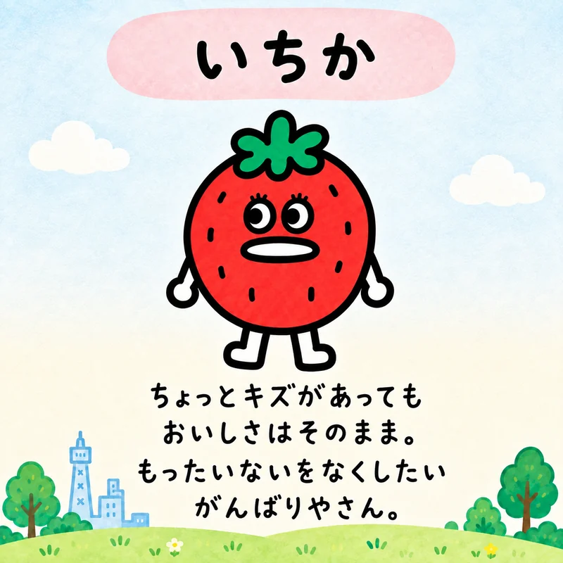 いちか。ちょっとキズがあっても、おいしさはそのまま。もったいないをなくしたい、がんばりやさん。